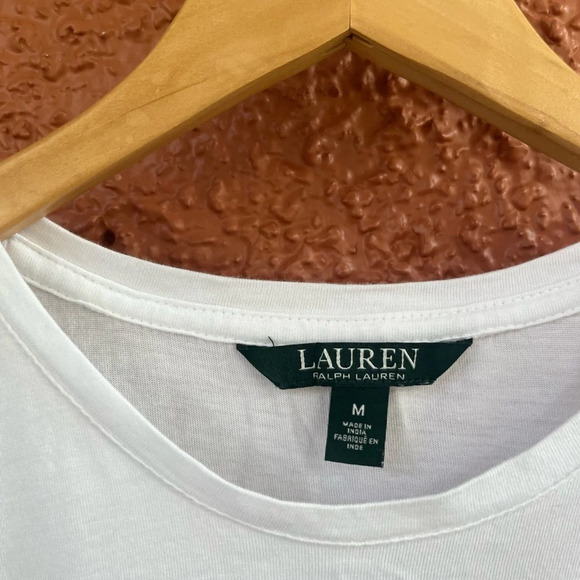 Lauren Ralph Lauren Beach Cotton Blend Shirt White Sequined Logo Size Medium - Picture 3 of 7
